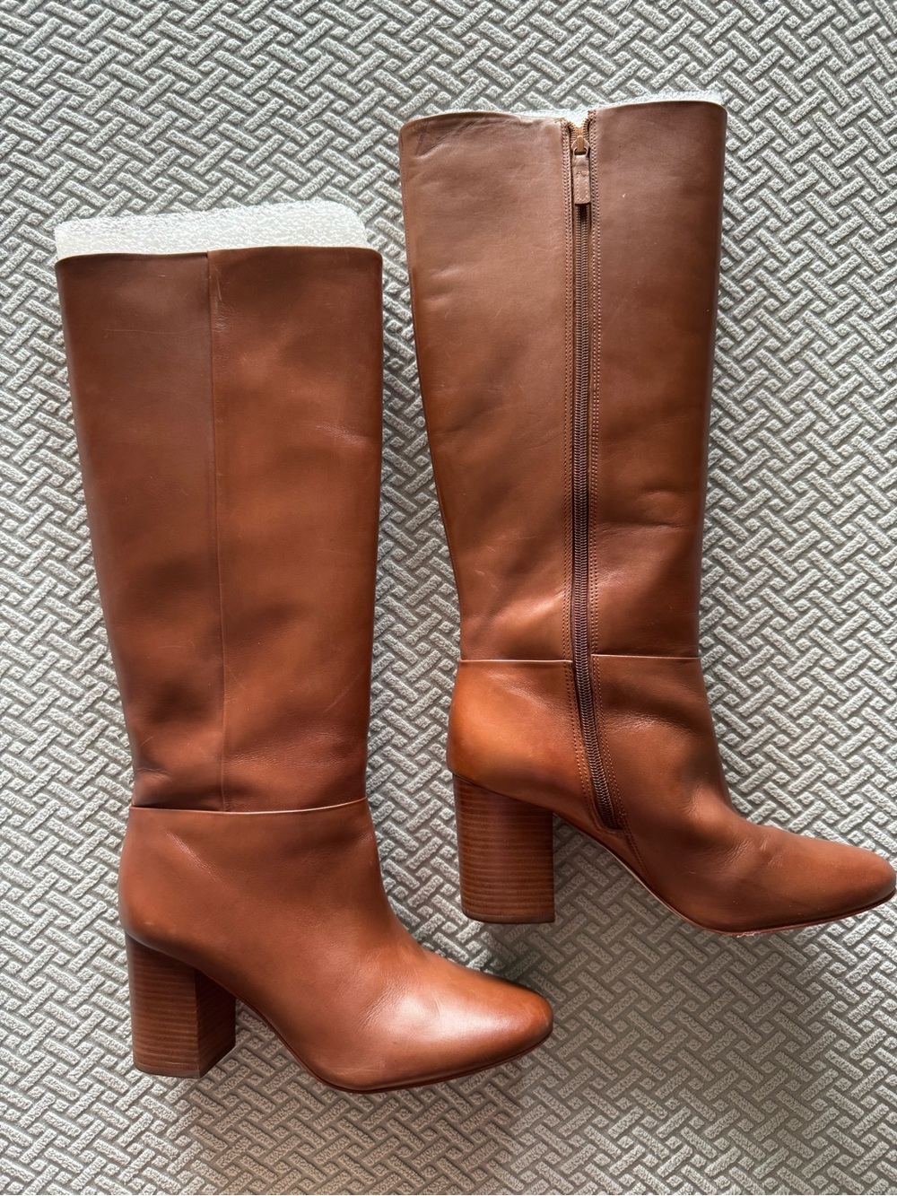 Women's Tall Leather Block Heel Boots - Tan